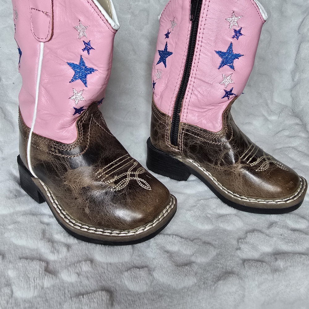 Old West Pink and Brown Kids Boots